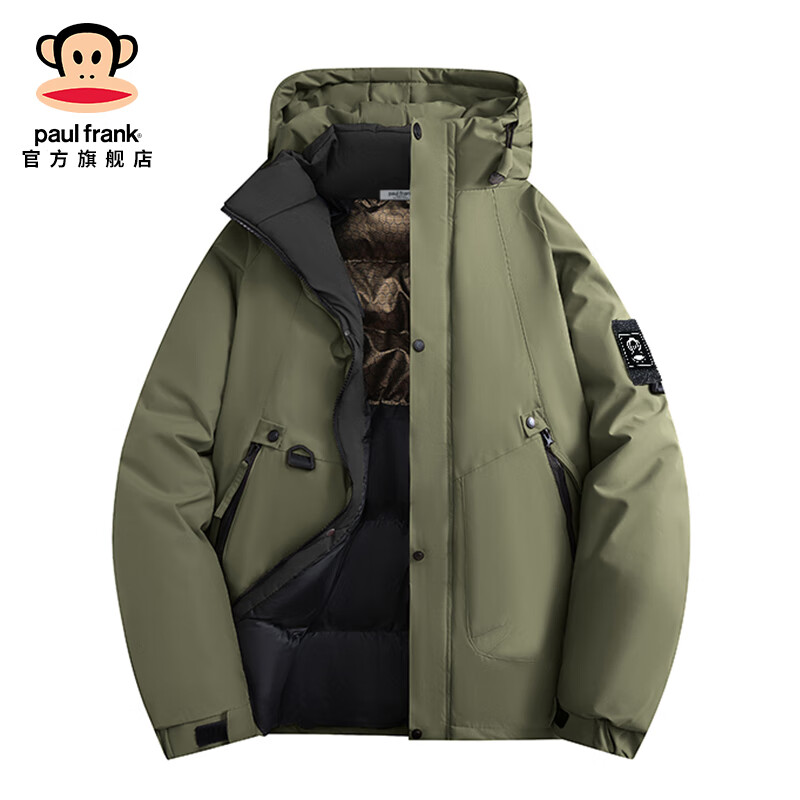 大嘴猴（paul frank）美式潮牌棉服男秋冬季新款宽松加厚保暖棉衣休闲百搭外套连帽棉袄 军绿色 【防寒保暖】 S 【建议80-95斤】