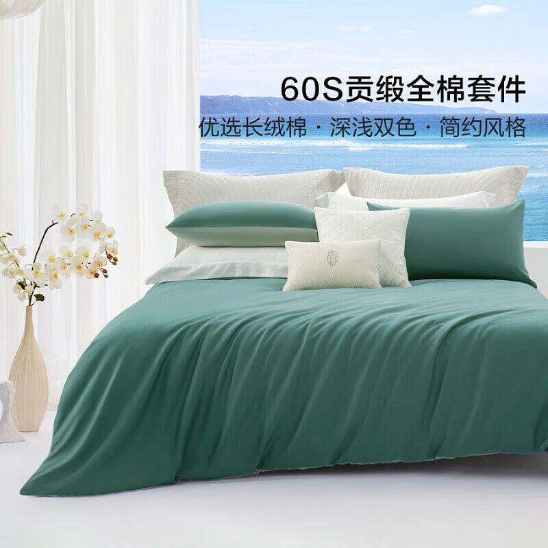 百丽丝出品床上四件套60S贡缎纯棉套件宿舍三件套床单被套 蒙利特安(绿松石色) 床单款 （被套220*240cm）