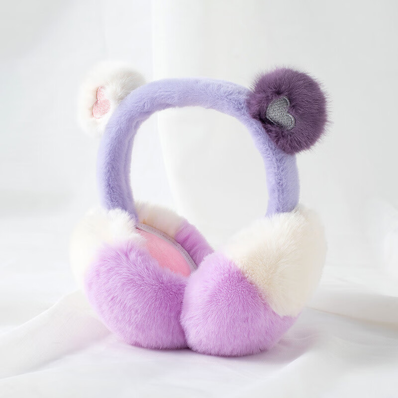 勋阳宇乐现款毛绒耳罩秋冬季时尚保暖防寒防风可折叠拼色可爱学生女士包耳 折叠变色桃心浅紫色 均码