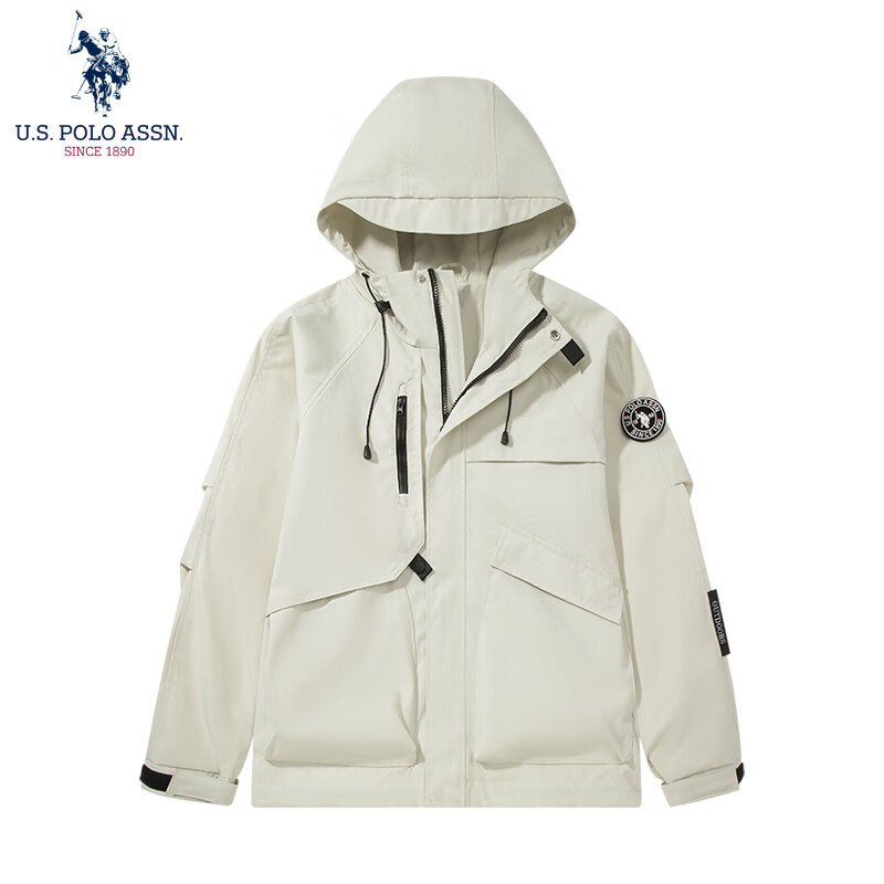 U.S. POLO ASSN.夹克男冬季保罗户外休闲运动登山服防风加厚外套 浅米白 M