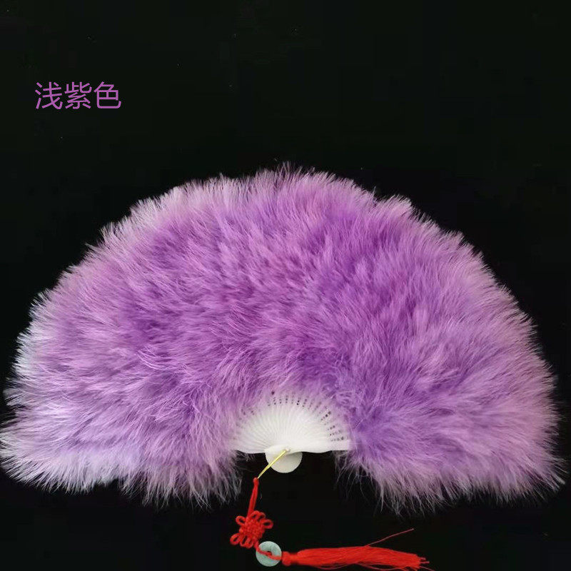 滩羽毛扇子装饰舞女折扇舞蹈扇毛毛表演旗袍加厚全绒成人中国 浅紫色