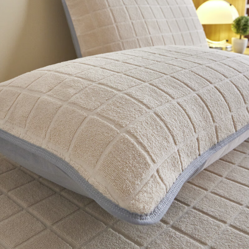 蜜乐暖A类100%纯棉枕巾男士防油防汗冬季加绒全棉枕头巾大枕巾防脱枕套 暖棉-白 【全棉加绒 半包防脱落】 【A类母婴】50x76cm【单只装】