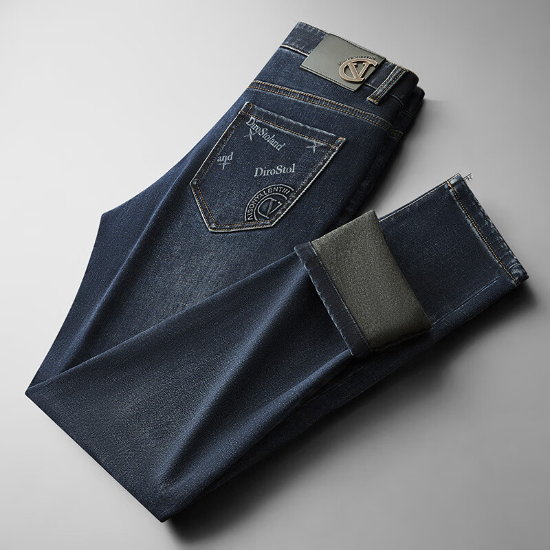 LEE KIDS2025牛仔裤秋冬新款磨毛加厚保暖舒适轻奢中腰男裤弹力直筒裤 深蓝色 29