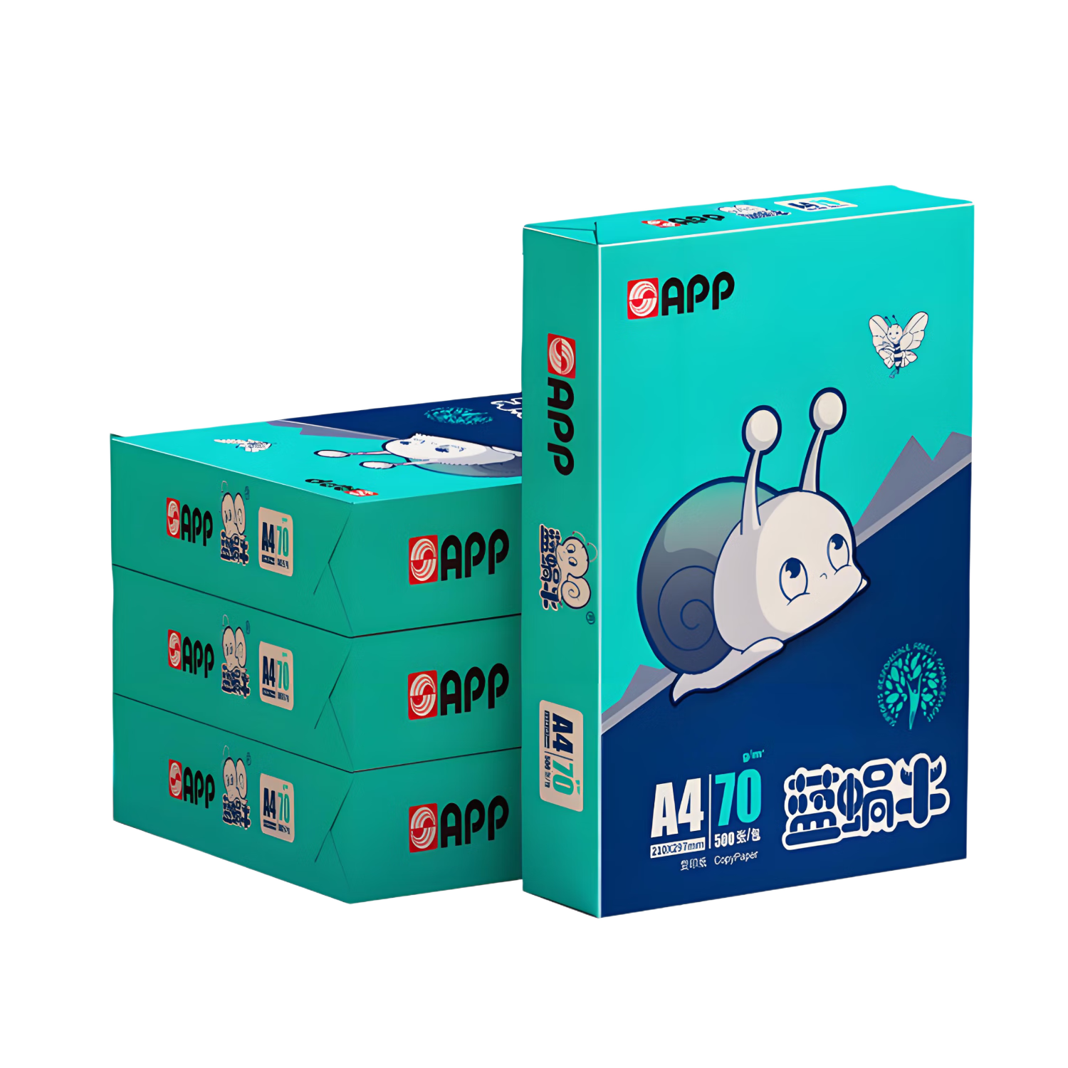 APP  金光APP （蓝蜗牛）A4/70g复印纸顺滑不易卡纸双面打印纸A4纸500张/包4包/箱（2000张）轻量装