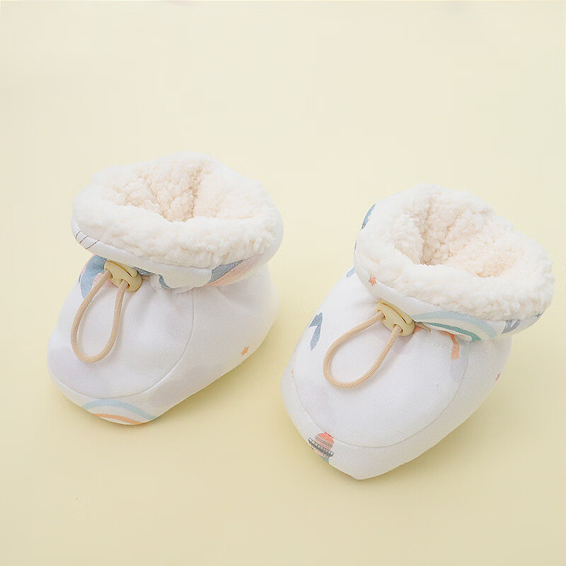 彩虹房子婴儿软底冬棉鞋宝宝加绒加厚学步鞋保暖防掉毛毛脚套 可爱笑脸 内长11cm左右