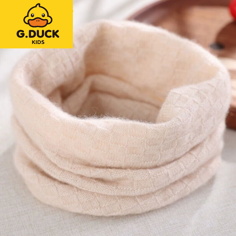 G.duck小黄鸭儿童纯羊绒脖套男女童山羊绒纯色秋冬季防寒宝宝保暖护颈针 原绒米