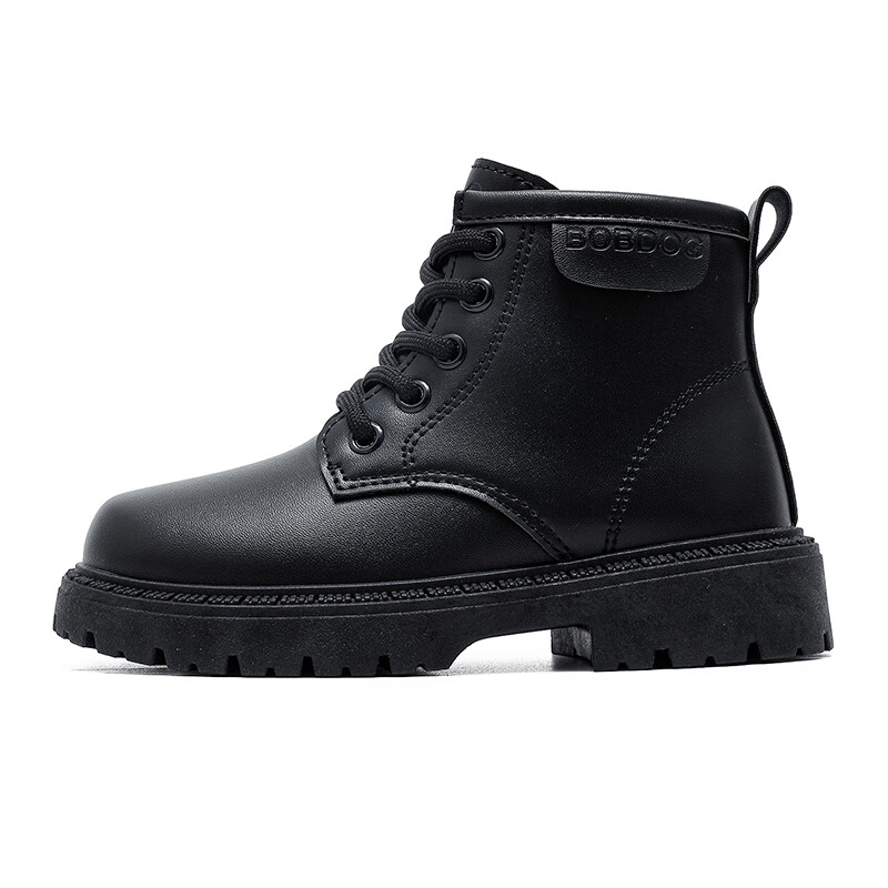 巴布豆（BOBDOG）童鞋女童冬季舒适百搭马丁靴中大童休闲二棉鞋2025加绒保暖靴子 黑色 38 适合脚长23.0cm