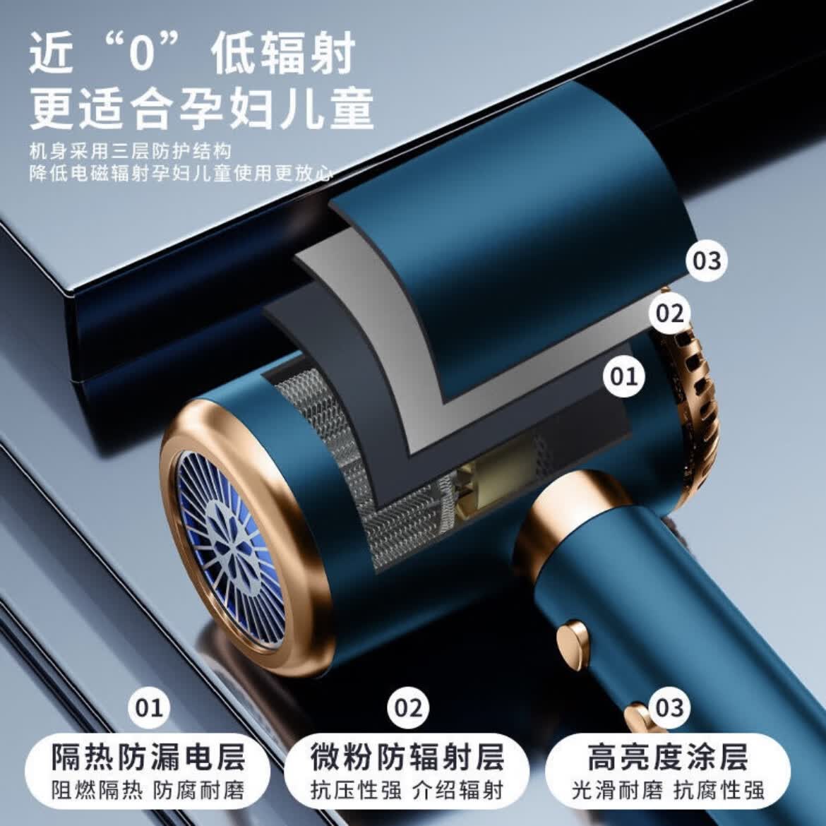 米智能通用吹风机家用静音负离子大功率不伤发3000高速风筒大风力 【国灰银】旗舰版3000蓝光负离子