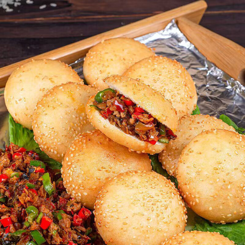 空心馍早餐速食半成品油炸即食夹菜饼芝麻烧饼商用