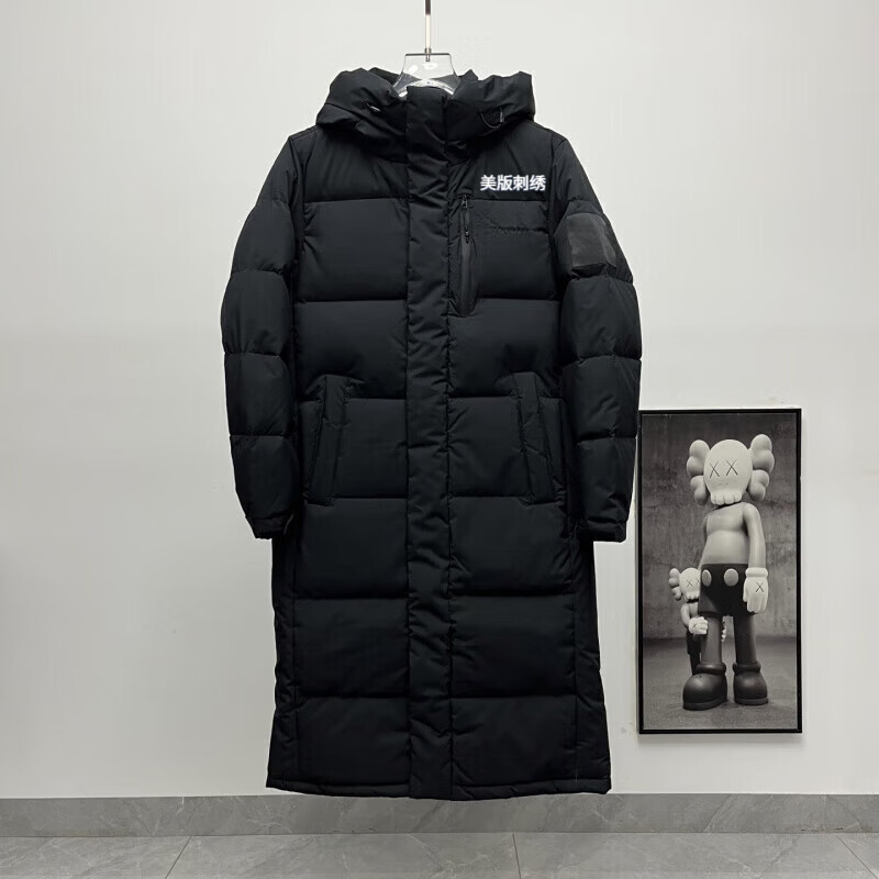 潮流北面羽绒服男女韩版长款刺绣经典logo户外极寒保暖过膝防寒服  S 110- 黑色 XS 90-110/KG155-165/CM