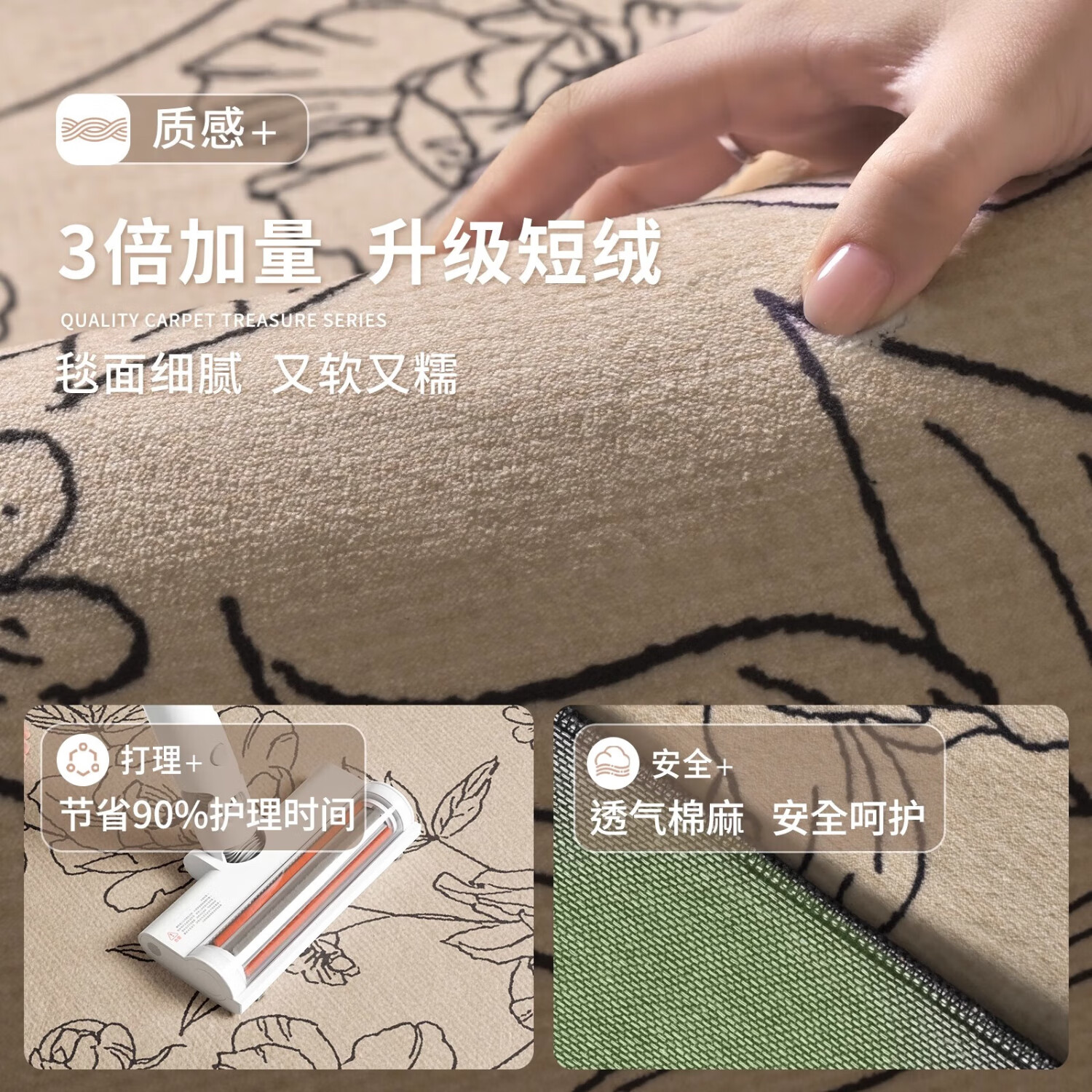 鸿荔达地毯客厅法式复古2026新款中古风免洗可擦防水防污卧室茶几免打理 S仿羊绒-墨色玫瑰 140×200cm【精致双线包边】