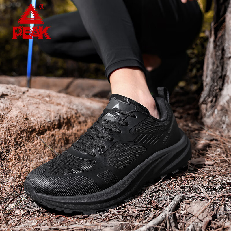 匹克态极跑步鞋全黑通勤百搭运动鞋户外防滑耐磨防泼水登山鞋徒步鞋 黑色 39