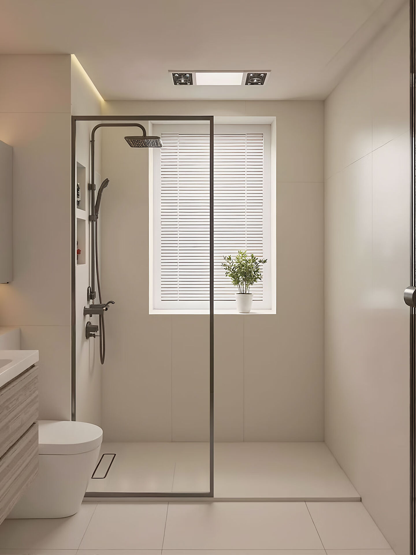 淋浴干湿分离隔断半墙卫生间浴室简易极窄边框钢化玻璃门屏风浴屏