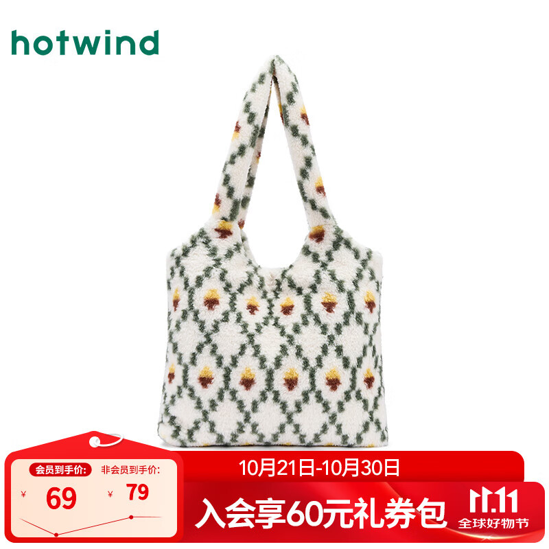 热风（Hotwind）女士包包2025年秋季新款花纹毛绒单肩包复古大容量通勤手提包 37花格子 F