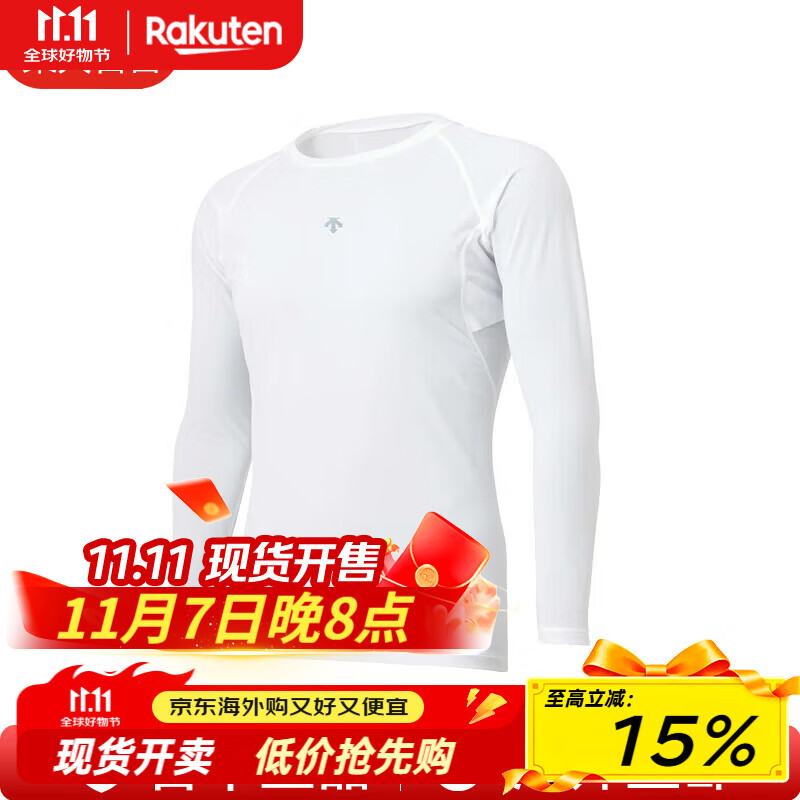 迪桑特（DESCENTE）圆领长袖运动T恤薄款男女修身紧身速干训练服DB5SUD20M 日本直邮 （WH00）白色 XL （日码O） （建议大一码购买）