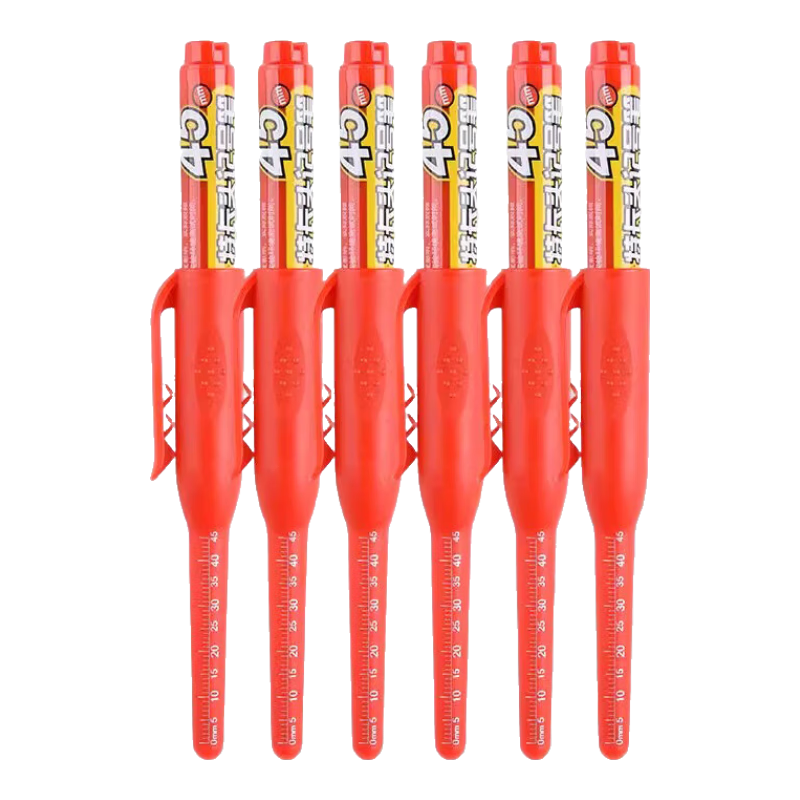 金萬(wàn)年45mm加長(cháng)頭記號筆可加墨油性防水防油特長(cháng)木工標記劃線(xiàn)筆 [45MM特長(cháng)/脫帽不干]紅色5支