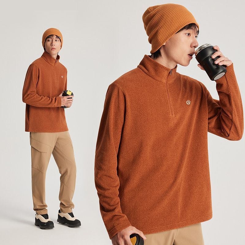 探拓（TECTOP）加絨抓絨衣冬季保暖戶外登山徒步運(yùn)動(dòng)內(nèi)搭衣?lián)u粒絨打底衫立領(lǐng) 寂寥橙-男款【加絨抓絨衣保暖 L