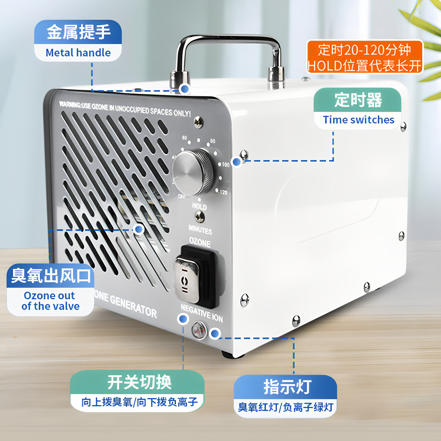 拓普万 TOPUVAN2亿负离&30g/h臭氧两用款发生器家用商用消毒机一体机除异味除烟味除甲醛空气消毒净化器臭氧机 银色【2亿负离子+30g/h臭氧】两用款