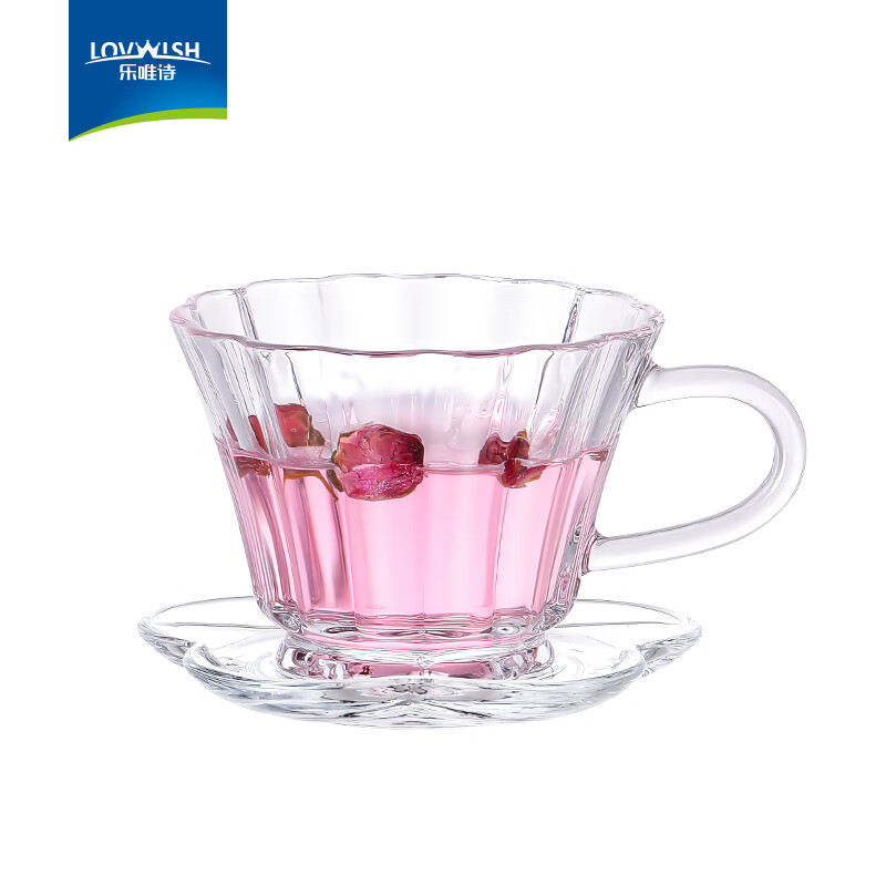 NERVISHI轻奢北欧玻璃咖啡杯碟套装家用带手柄女高颜值高档精致下午茶杯子 花开半朵杯碟2件套【透明】220ml*1