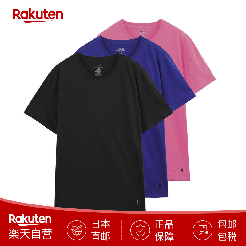 Polo Ralph Lauren拉夫劳伦男士圆领T恤半袖3件装经典版型 小标刺绣 日本直邮 BLACK×ROYAL×PINK M