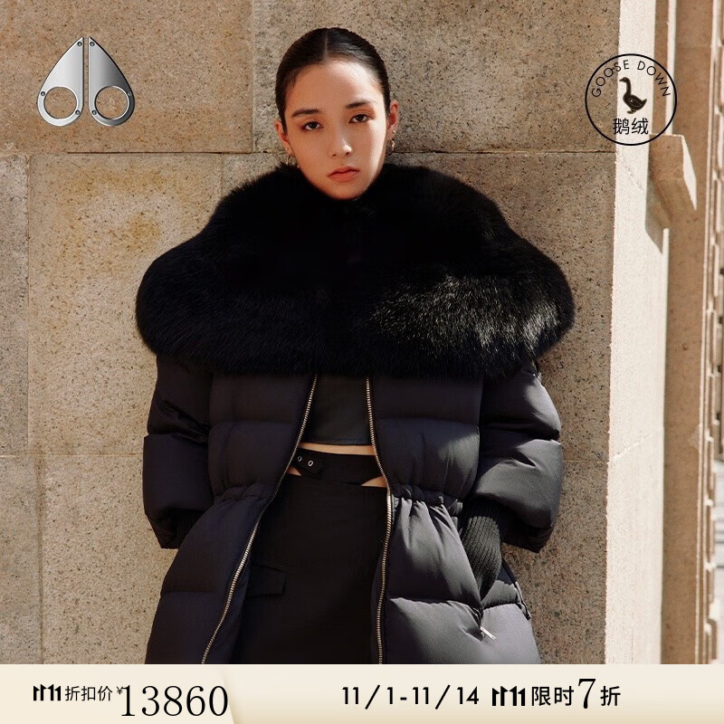 Moose Knuckles[限时7折] PUFFERS 女士鹅绒小剪刀羽绒服秋冬 黑色/霜狐毛领 S