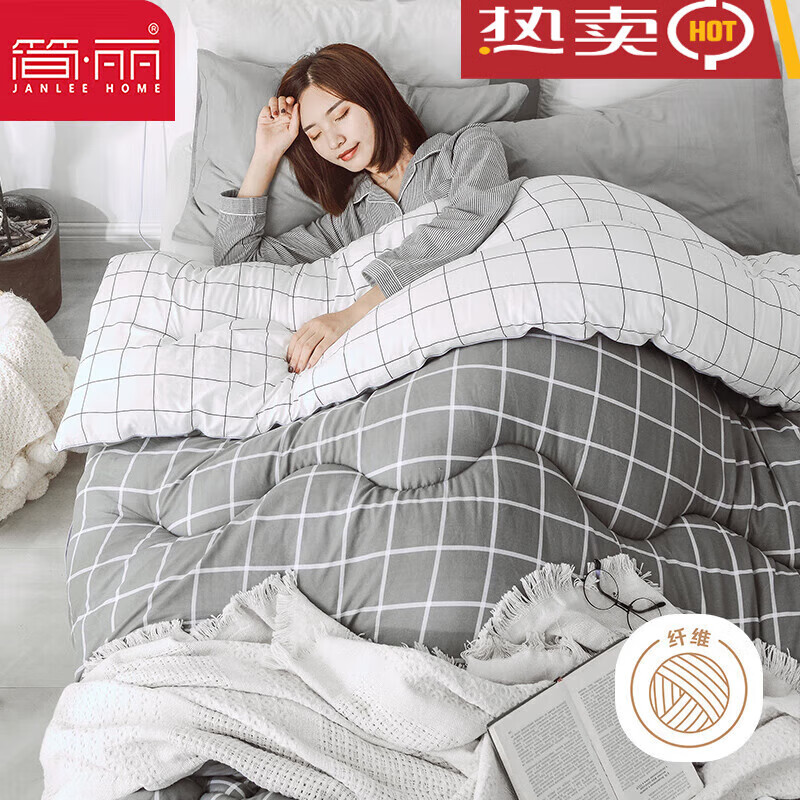 簡(jiǎn)麗被子春秋被子冬天被芯四季通用單雙人棉被正 灰白格 200*230六斤