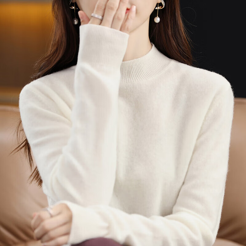 柯诗曼秋冬新款半高领针织衫女内搭高级感打底衫显瘦简约潮流 针织半高-白色 L 【100-120斤】