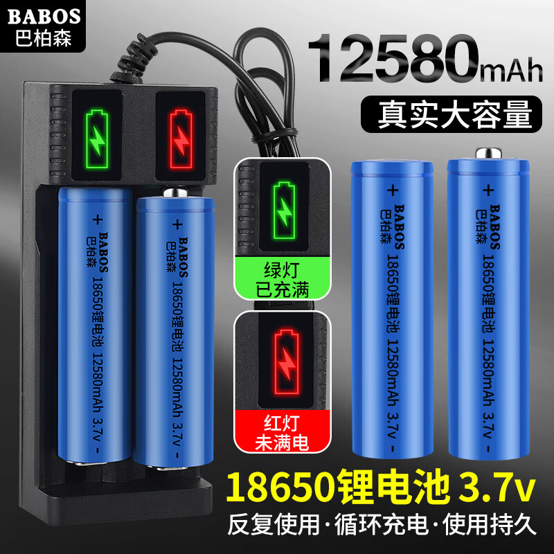 柏图森18650锂电池充电器大容量3.7V强光手电筒唱戏机小风扇头灯喇叭扩 18650尖头1200mAh[1节装]循环充
