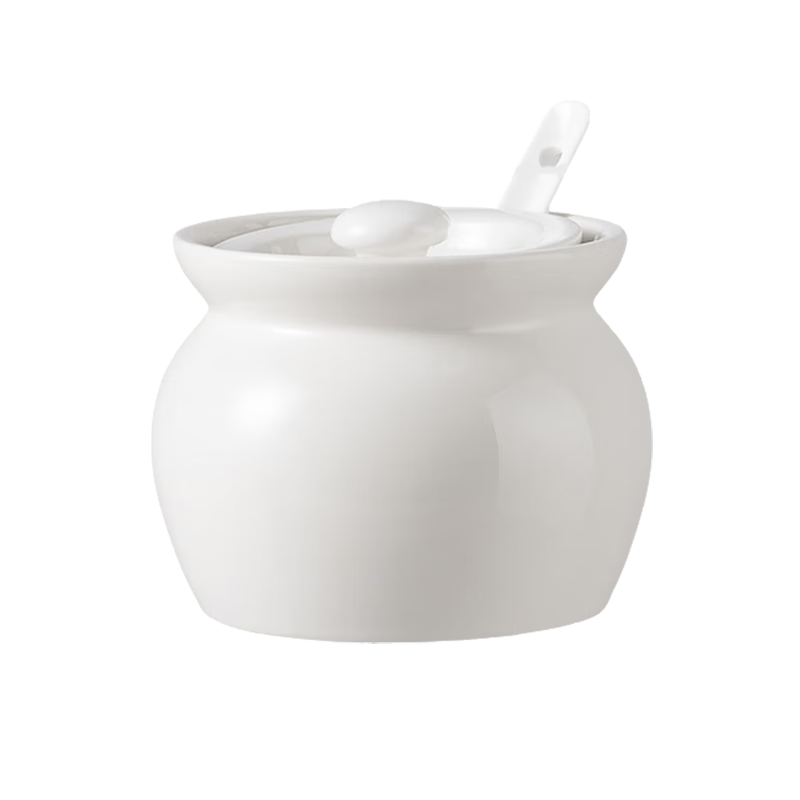 拜杰炖盅带勺小瓦罐陶瓷碗猪油罐隔水燕窝蒸汤盅带盖蒸蛋碗白色 400ml