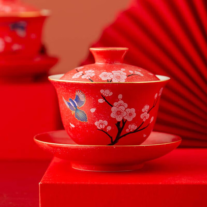 上新了文创 故宫喜上眉梢陶瓷盖碗 结婚敬茶茶杯新婚礼物送新人闺蜜