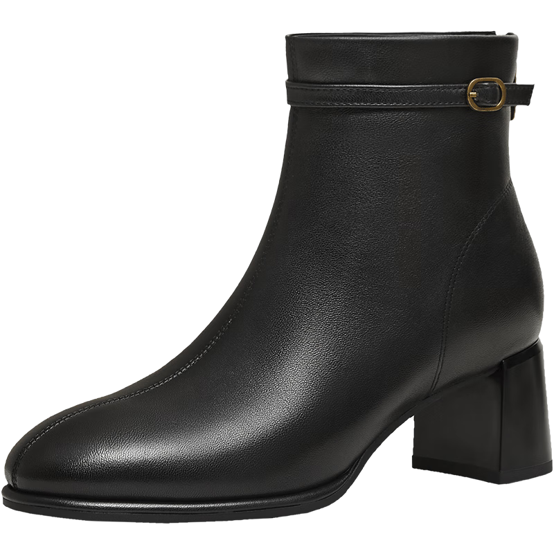 天美意女靴商场同款气质短筒靴女时装靴新款 黑色 39