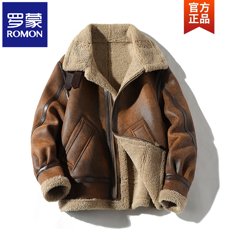 复古麂皮绒羊羔毛外套男夹克加绒加厚冬季皮毛一体大码