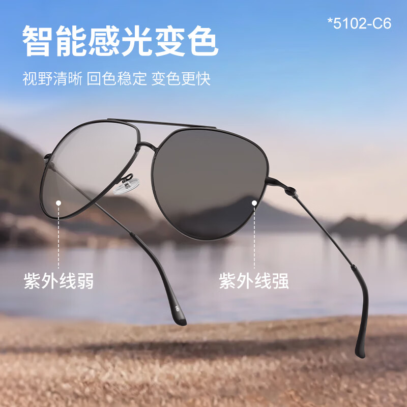 蔡司(ZEISS)镜片可选偏光太阳镜男变色近视墨镜日夜两用开车专用驾驶夜视眼镜 5102-黑框 colorein镜片浅灰变深灰【日夜两用】