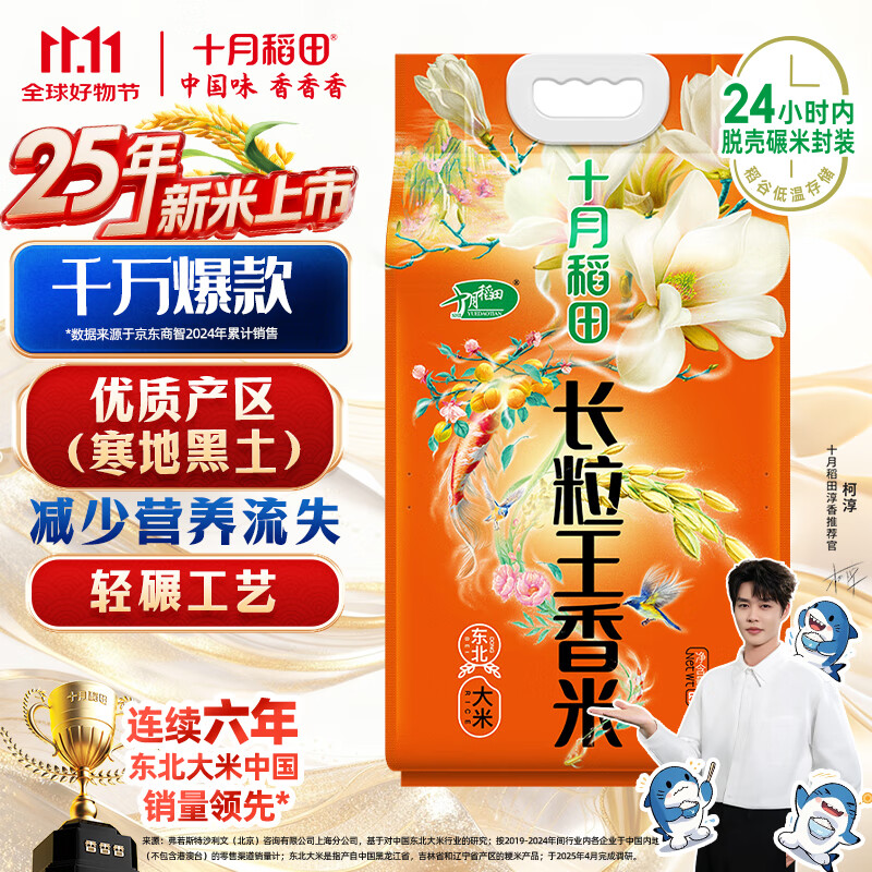 十月稻田 2025年新米 长粒王香米 10斤（东北大米 长粒香米 5公斤）
