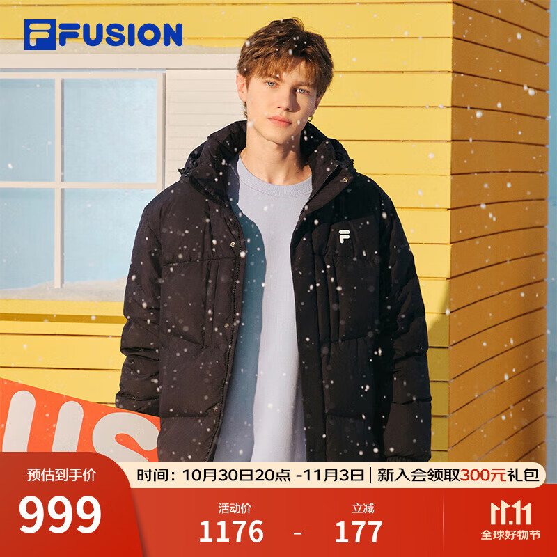 FILA FUSION斐乐潮牌情侣款羽绒服2025冬季新款宽松保暖连帽外套 正黑色-BK L 175/96A/L