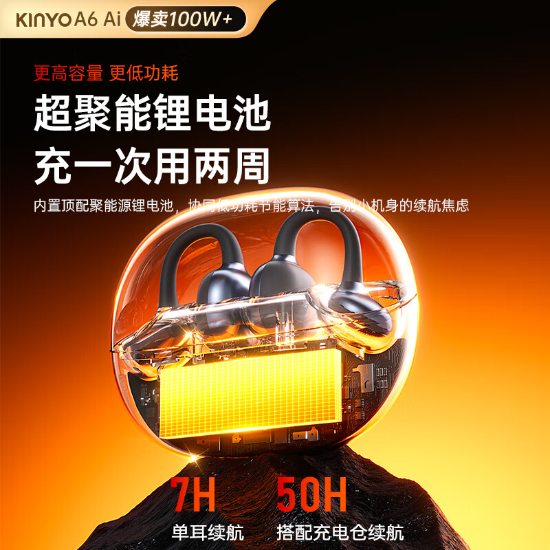 金运【热销爆款丨A6灵动环】蓝牙耳机耳夹式骨传导概念开放式不入耳无线运动跑步通话降噪续航翻译 【钛空黑】高保真音质丨极致舒适