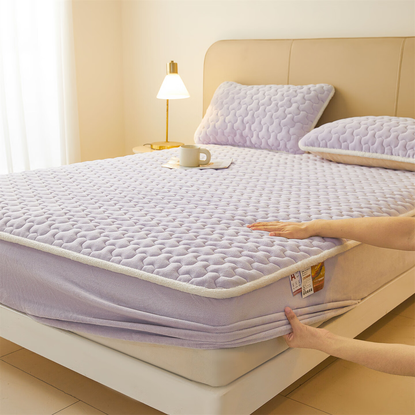 雅鹿牛奶绒夹棉床笠1.8米x2米床单床套罩床垫保护套加厚a类母婴三件套 牛奶绒夹棉床笠-雪青【A类加绒加厚】  180*200三件套+30cm高度