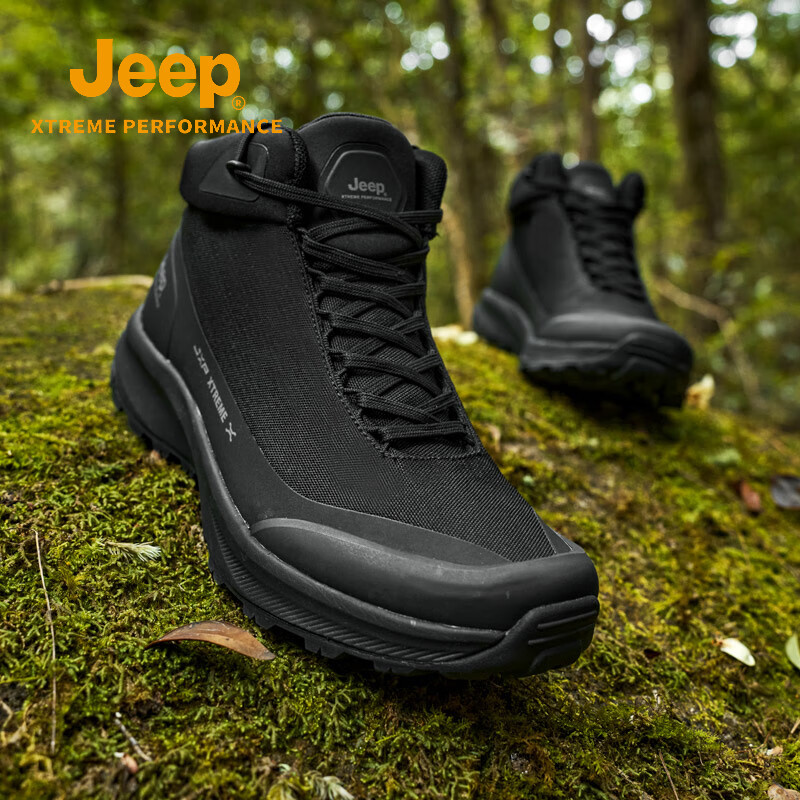 JEEP黑武士老爹鞋男秋冬新款防滑防水徒步登山鞋户外透气休闲运动鞋 经典黑 39