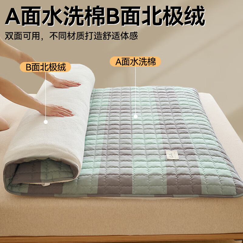 浪莎（langsha）新疆棉花床褥子可拆洗垫褥纯棉床垫遮盖物全棉单人垫被1.5x2米6斤 湖蓝格 90*190cm 3.6斤