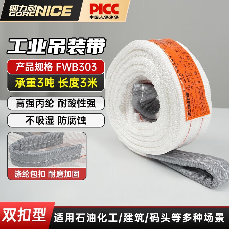 锢力耐 白色吊装带起重吊带扁平吊带吊车工业吊装带拉车绳3吨3米FWB303