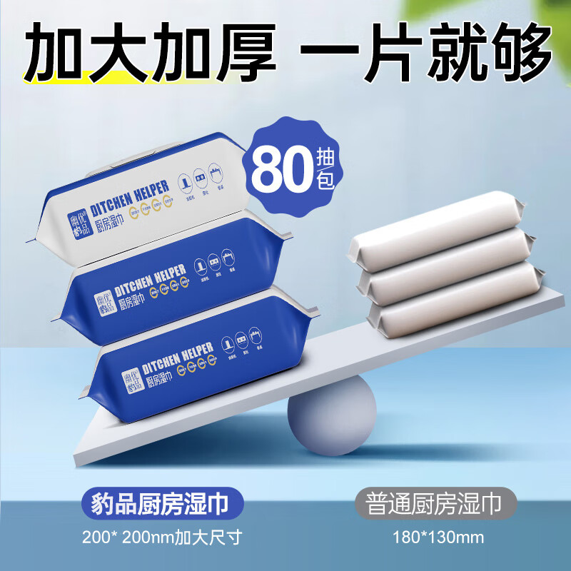 幽优吉品厨房去油污湿巾一次性强力清洁懒人抹布家用清洁湿纸巾200*200mm 【热卖款】厨房湿巾 1层 80抽*3包 200*200mm