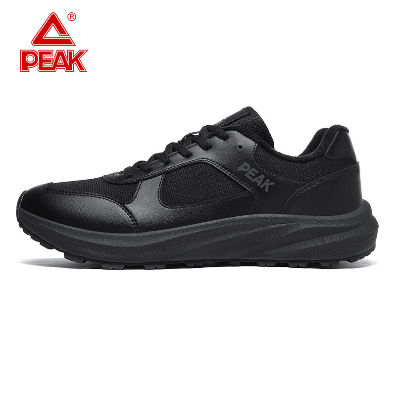 匹克态极跑步鞋软底减震耐磨登山鞋男鞋棉鞋全黑通勤冬季加绒运动鞋 黑色 39