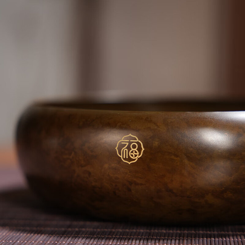 朱炳仁铜 福运八寸茶洗 客厅书房办公室桌面日用斑铜色茶洗摆件 福运八寸茶洗