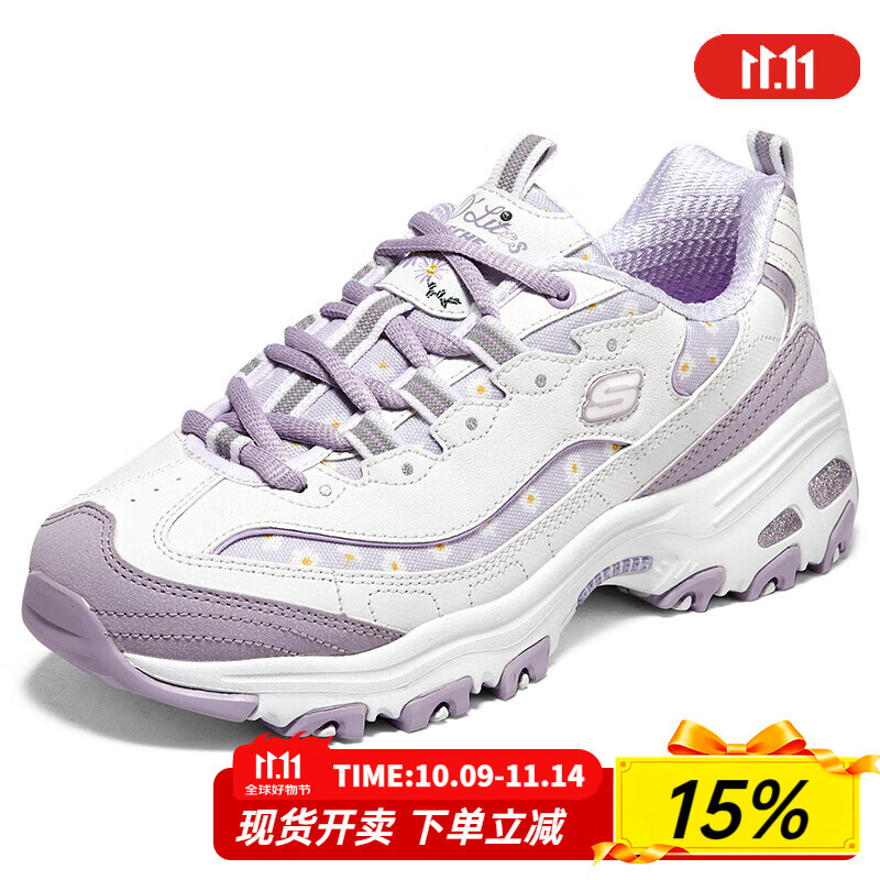 斯凯奇(Skechers)女鞋春秋2025新款厚底增高老爹鞋熊猫鞋轻便潮流百搭运动鞋休闲鞋 896180-WLV 36
