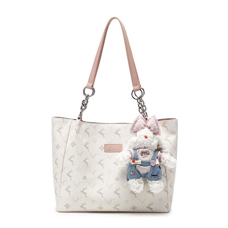 纪诗哲（GIEVSZHE）包包女包2025新款轻奢侈女士大容量托特包情人节新年礼物送女友 米白拼粉【2025年新款/垂耳兔挂饰】 礼盒装