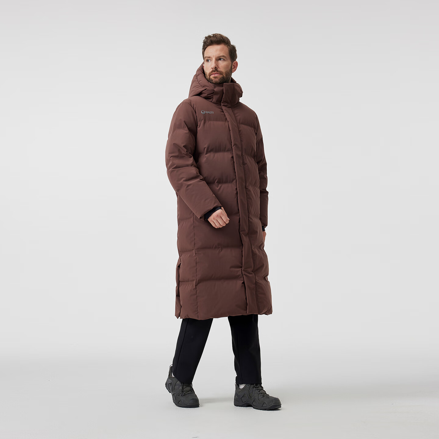 HALTI哈尔迪【明星同款】羽绒服男女中长款鹅绒冬季户外运动连帽 雾粉色-708S XL 180/96A