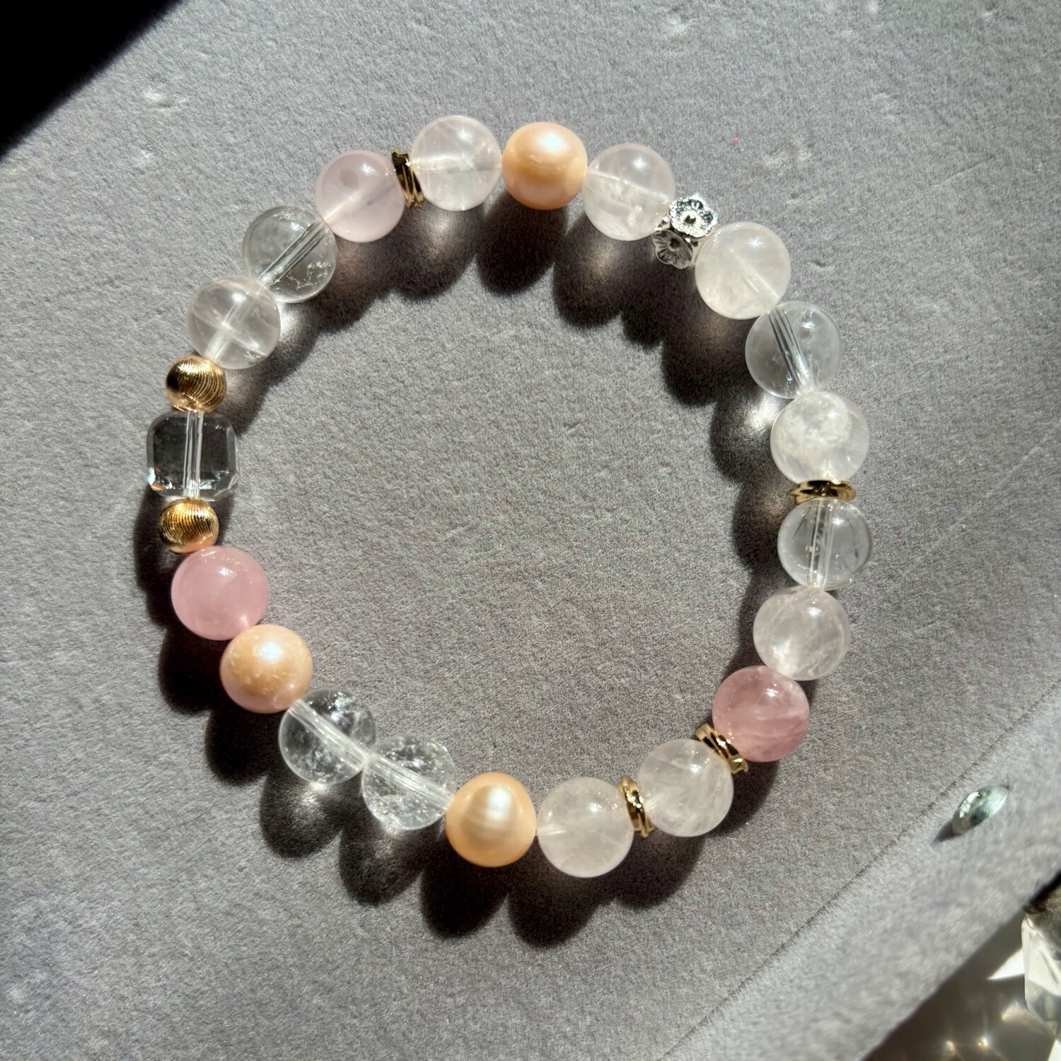 天然粉晶多宝配珍珠马粉白水晶手串熊猫公主水晶