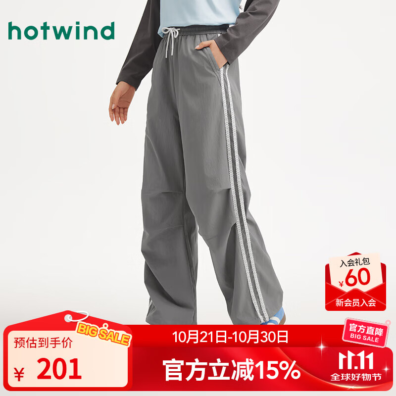 热风【商场同款】女士伞兵裤束脚工装裤2025年秋新款蕾丝拼边机能长裤 09灰色 M