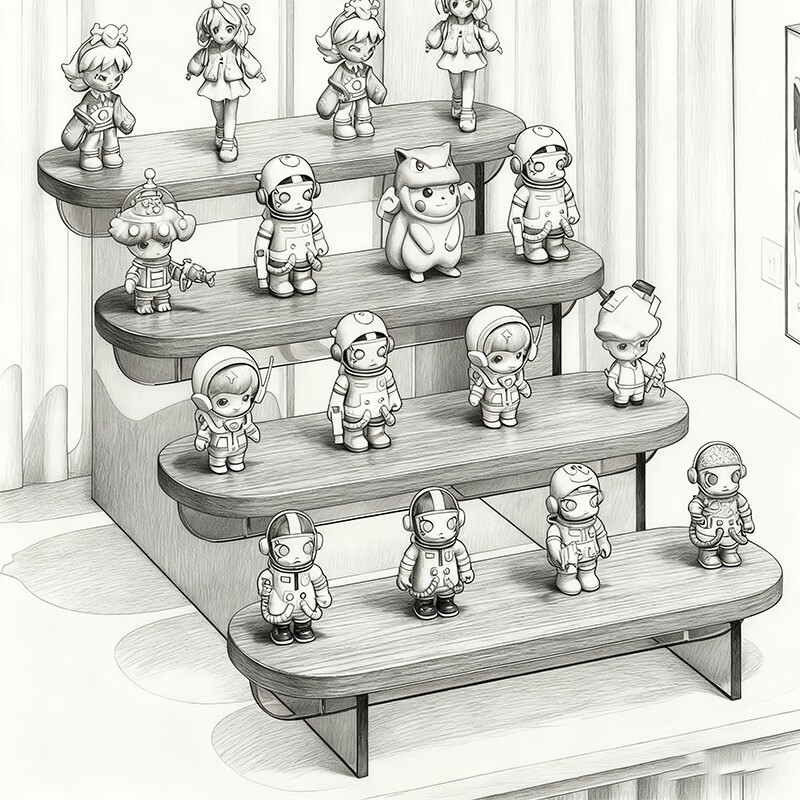 尔思家亚克力展示架泡泡玛特盲盒拉布布手办柜子阶梯摆件架高级感陈列架 【胡桃-黑茶】-四层