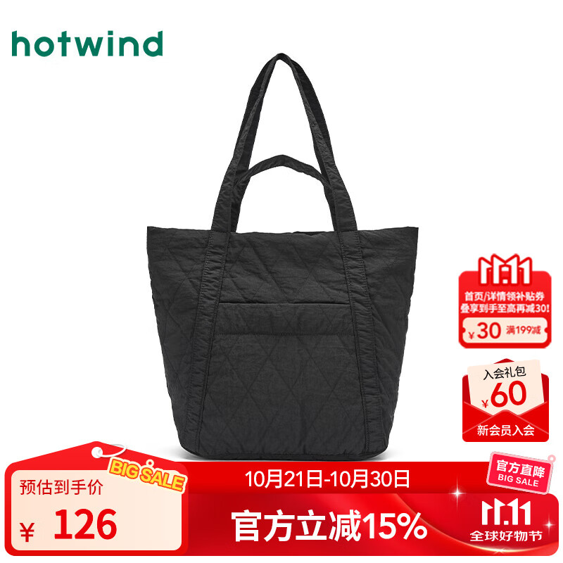 热风（Hotwind）【商场同款】女士单肩包2025年新款绗缝手提大容量通勤电脑包 01黑色 F